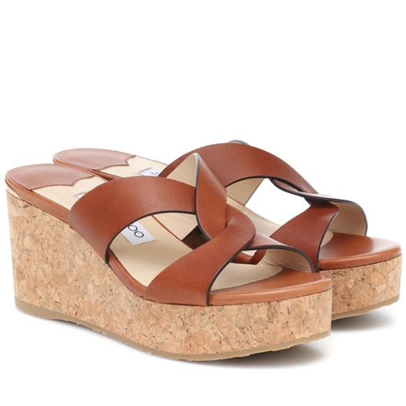 Jimmy Choo Shoes - Jimmy Choo Tan Leather Cork Platform Wedge Sandals